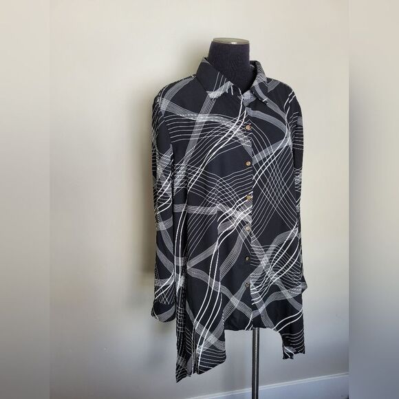 JM Collection Blouse Lagenlook Assymetrical Abstract Workwear Professional Large - Picture 12 of 14